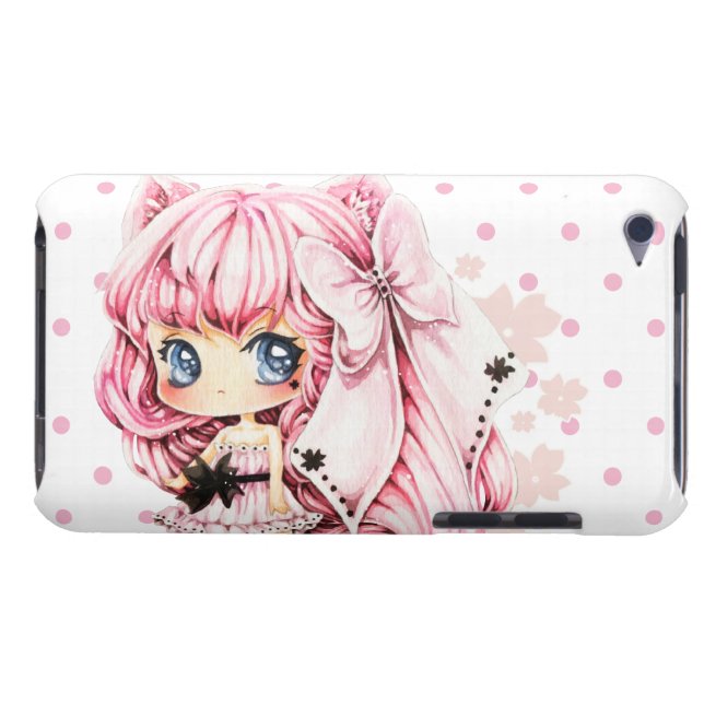 かわいいピンク髪の日本製アニメのチビ（小さくかわいく書いた感じ）の女の子 Case-Mate iPod TOUCH ケース (裏面横)