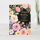 かわいいピンク黄色い花シスターの誕生日 カード (正面)