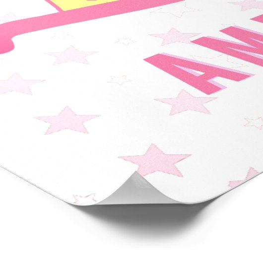 かわいいピンク黄色のゆらゆら馬の星の子供名前 ポスター (角)