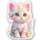 かわいいピンク黄色のキャラクターねこ シール (正面)