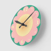 かわいいピンク黄色の漫画の花の女の子 ラウンド壁時計 (傾斜)