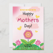 かわいいピンク黄色の花子供たち母の日GIGIフラット カード (正面)