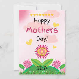 かわいいピンク黄色の花子供たち母の日GIGIフラット カード