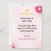 かわいいピンク黄色の花子供たち母の日GIGIフラット カード (裏面)