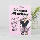 かわいいピンク10代のパンク漫画ガール14誕生日 招待状 (スタンド正面)