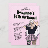 かわいいピンク10代のパンク漫画ガール14誕生日 招待状 (正面/裏面)