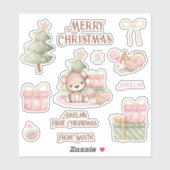 かわいいピンク1stクリスマスネームベアコンターキスカット シール (シート)