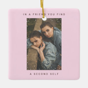 かわいいピンク2枚の写真スノーフォール最高のフレンズの写真 セラミックオーナメント