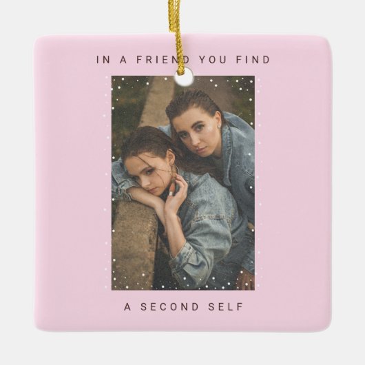 かわいいピンク2枚の写真スノーフォール最高のフレンズの写真 セラミックオーナメント (正面)