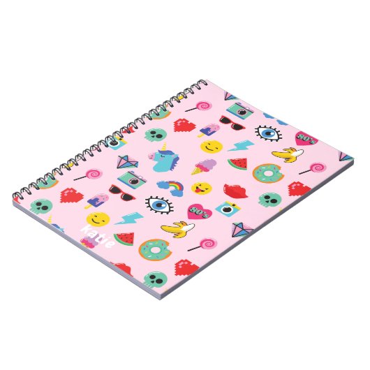 かわいいピンク80のアイコン絵文字パターン ノートブック (左側)