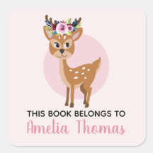かわいいピンク「この本は属する」フローラ鹿の子供