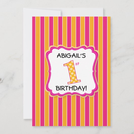 かわいいピンク/オレンジガールズファースト誕生日 招待状 (裏面)