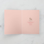 かわいいピンク&グリーンの女の子とウサギ雪の風景 シーズンカード (内部)