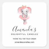 かわいいピンク&グレーエレファントバレリーナビジネス スクエアシール (正面)