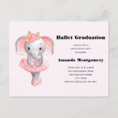 かわいいピンク&グレーエレファントバレリーナ卒業 インビテーションポストカード (正面)