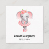 かわいいピンク&グレーエレファントバレリーナ スクエア名刺 (正面)