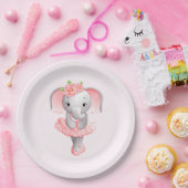 かわいいピンク&グレーエレファントバレリーナ ペーパープレート (パーティー)