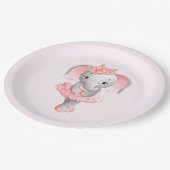 かわいいピンク&グレーエレファントバレリーナ ペーパープレート (アングル)