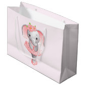 かわいいピンク&グレーエレファントバレリーナ ラージペーパーバッグ (正面アングル)