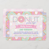 かわいいピンク&パープルドーナツ成長誕生日 招待状 (正面/裏面)