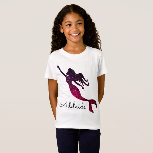 かわいいピンク&パープルマーメイド |名パーソナライズされた前の追加 Tシャツ (正面フル)