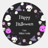 かわいいピンク&パープル幽霊ハッピーハローウィン ラウンドシール (正面)