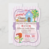 かわいいピンク&パープル、ハート引っ越し祝いパーティーパーティー 招待状 (正面)