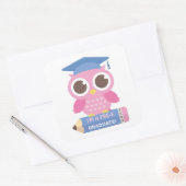 かわいいピンク・フクロウ卒業生、卒業パーティー スクエアシール (封筒)