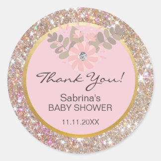 かわいいピンク、ブラウン、グリッター金ゴールド赤ちゃんシャワー – 女の子 ラウンドシール