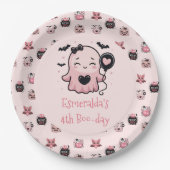 かわいいピンク&ブラックハロウィーン幽霊誕生日パーティー ペーパープレート (正面)