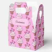 かわいいピンク&ホワイトカップケーキ切り妻 フェイバーボックス (オープン)