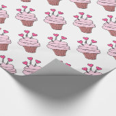 かわいいピンク&ホワイトハートカップケーキ包装紙 ラッピングペーパー (角)