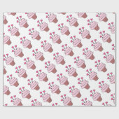 かわいいピンク&ホワイトハートカップケーキ包装紙 ラッピングペーパー (フラット)