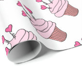 かわいいピンク&ホワイトハートカップケーキ包装紙 ラッピングペーパー (ロールコーナー)