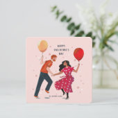 かわいいピンク&レッド踊りの人々のバレンタインカード カード (スタンド正面)