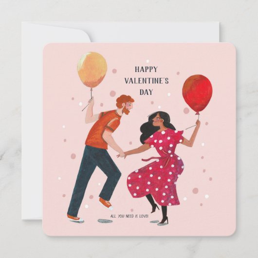 かわいいピンク&レッド踊りの人々のバレンタインカード カード (正面)