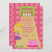 、かわいいピンク、女の子のボーリングのパーティの招待状 招待状 (正面/裏面)