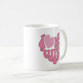 かわいいピンク「妻が大好き」グラフィック コーヒーマグカップ (正面右)