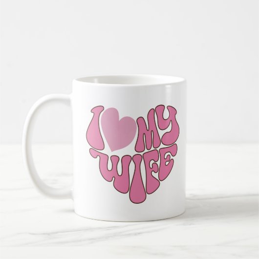 かわいいピンク「妻が大好き」グラフィック コーヒーマグカップ (左)
