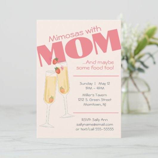 かわいいピンク、水色のミモザーズの日 招待状 (スタンド正面)