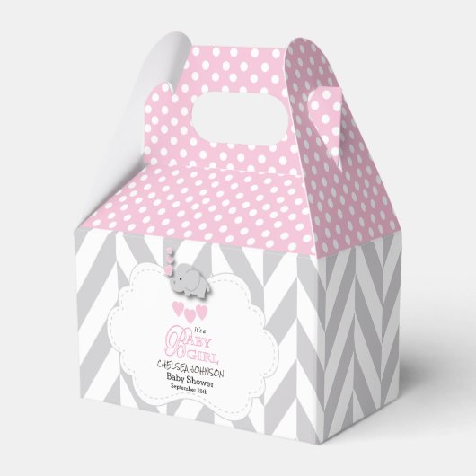 かわいいピンク、白、グレー象 🐘 フェイバーボックス (正面サイド)