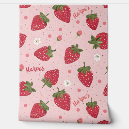かわいいピンク&赤いちごパーソナライズされたの女の子 壁紙
