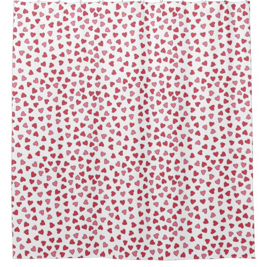かわいいピンク&赤いハートパターンドガールズバスルーム シャワーカーテン (正面)
