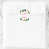 かわいいピンク&金ゴールドガールドロウナーズ誕生日 ラウンドシール (バッグ)