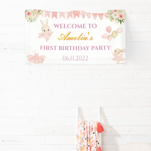 かわいいピンク&金ゴールドバレリーナバースデーパーティーのバナー 横断幕 (インサイチュ)