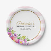 かわいいピンク&金ゴールドフローラ水彩ブライダルシャワー ペーパープレート (正面)