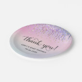 かわいいピンク&金ゴールドレインボーグリッタードリップベビーシャワー ペーパープレート (アングル)