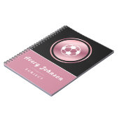 かわいいピンク&黒の女の子サッカー名学校の件名 ノートブック (左側)
