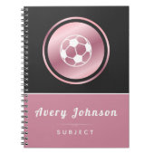 かわいいピンク&黒の女の子サッカー名学校の件名 ノートブック (正面)
