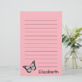 かわいいピンク、黒の文字と蝶 便箋 (スタンド正面)